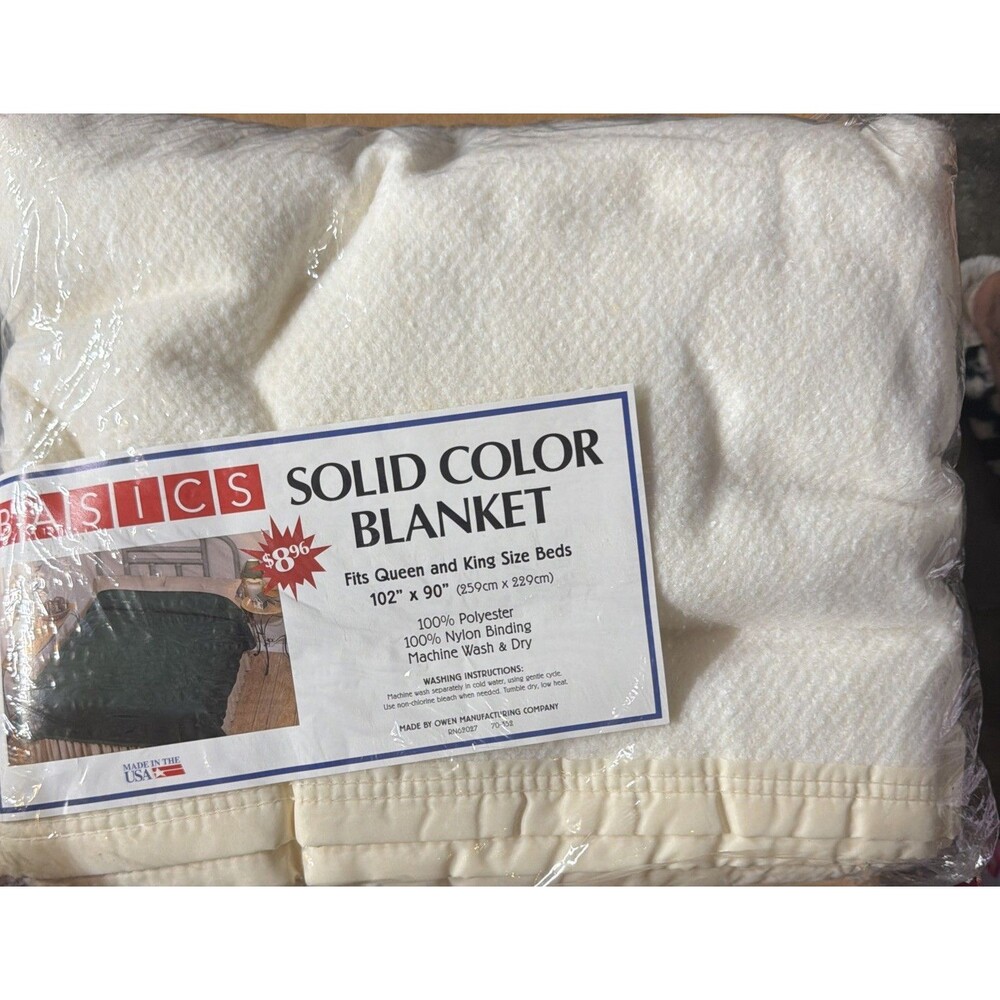 Vintage Basics Owen Cream Blanket Queen King 102x90 Nylon Binding NOS USA